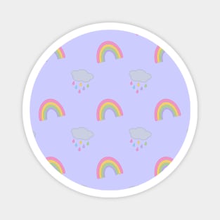 Rainbow and Rain Clouds Pattern in Purple Magnet